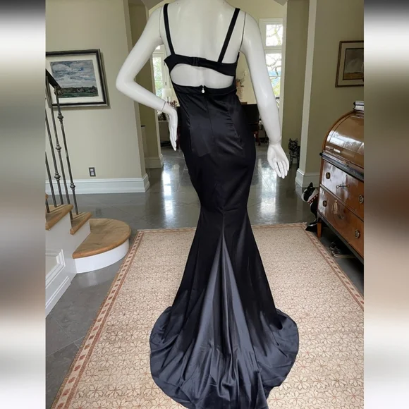 🔥NWT Roberto Cavalier Vintage Black Slinky Bustier Gown Maxi Dress 40 / 4 XS S - Picture 5 of 16